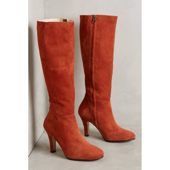 Anthropologie Lenora Delia Boots Suede Tall Knee Rust Side...